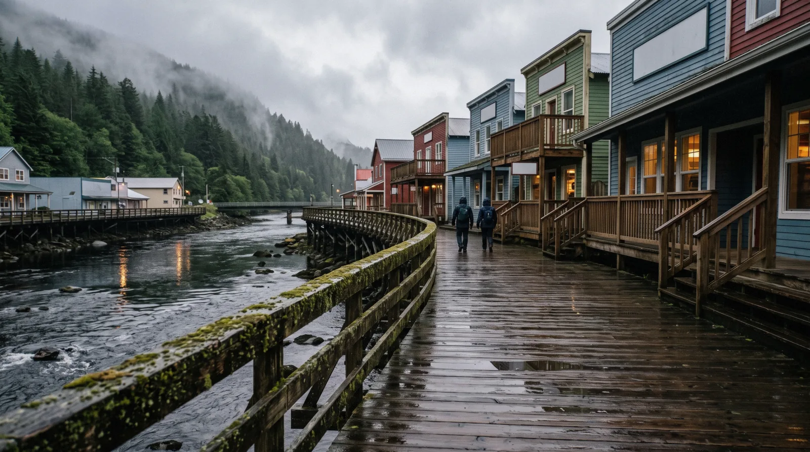 The Creek Street boardwalk above the creek, one of the places on this Ketchikan map